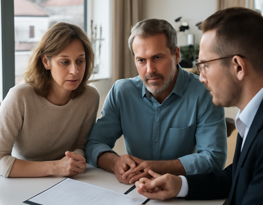 Beratung zu Nachlassservices in einem modernen mitteleuropäischen Zuhause mit natürlichem Licht