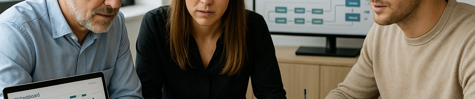 Mittelstand‑Team prüft Automatisierungs‑Dashboard und Priorisierungslisten zur Steigerung der Effizienz